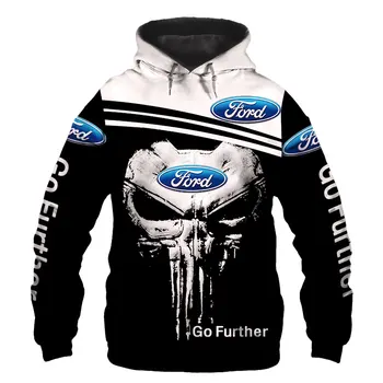 2023, Осенняя Новая толстовка с логотипом автомобиля Ford и Карателем Для мужчин, спортивная одежда с 3D цифровой печатью, Уличная Мотоциклетная куртка с капюшоном