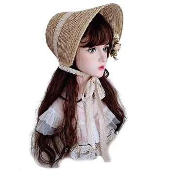 Милая Кепка для девочки в стиле Лолиты, Летняя Соломенная Шляпка для Фотосессии, Головной Убор