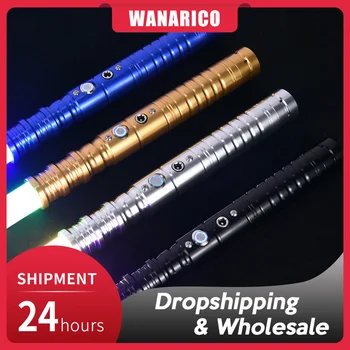 Световой меч WANARICO RGB 7 цветов Переменной общей длины 63 см, Лазерный меч с металлической ручкой, звуковой эффект FX Duel, зарядка через USB в подарок